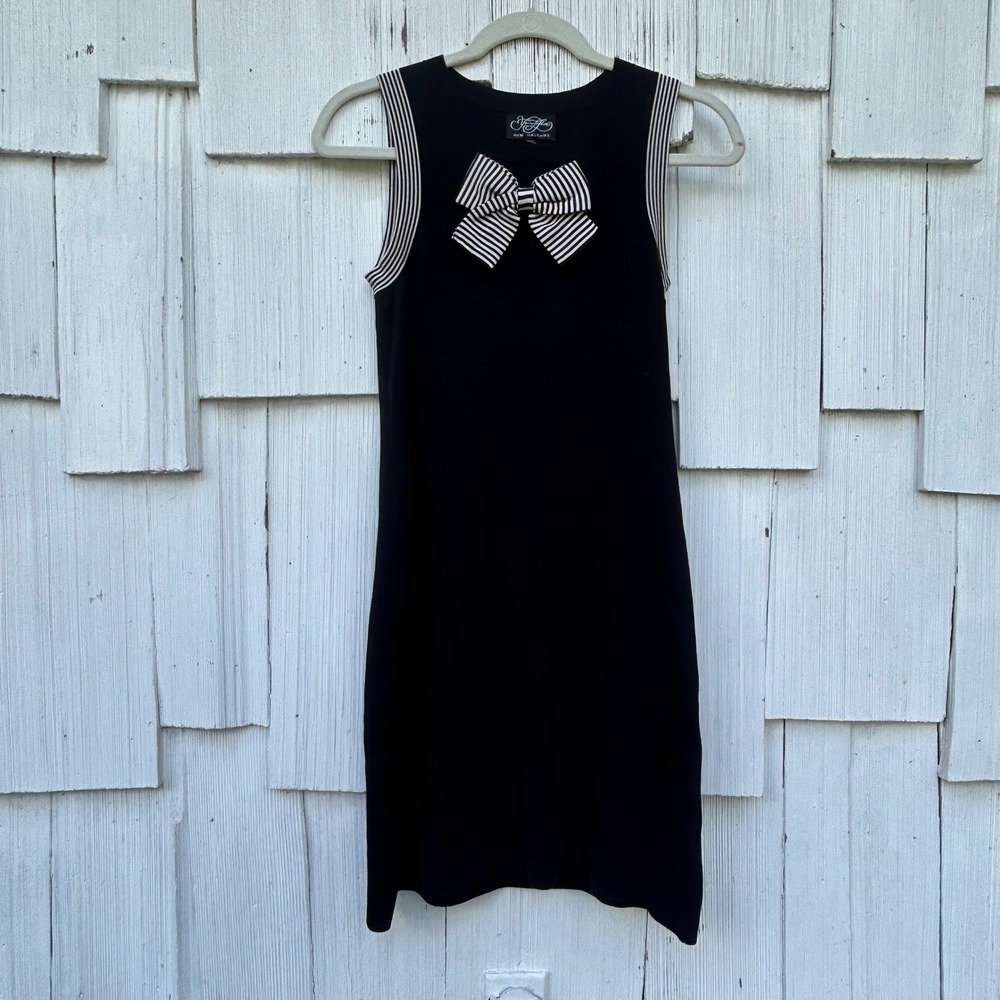 Yvonne LaFleur New Orleans Silk Blend Knit Bow Dress Black White Sleeveless